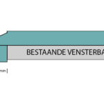 Zijaanzicht bestaande vensterbank met afdekking, 18 mm hoog.