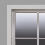 Wit raam met vier ruiten op grijze achtergrond.